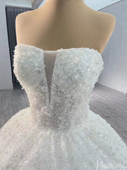 Champagne Beaded Floral Lace Wedding Gown Strapless Quinceanera Dress 241036