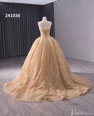 Champagne Beaded Floral Lace Wedding Gown Strapless Quinceanera Dress 241036