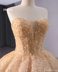 Champagne Beaded Floral Lace Wedding Gown Strapless Quinceanera Dress 241036