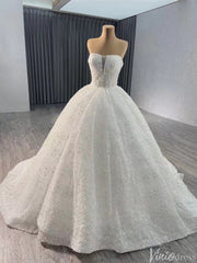 Champagne Beaded Floral Lace Wedding Gown Strapless Quinceanera Dress 241036