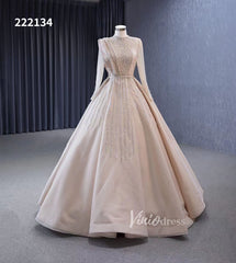 Champagne Beaded Formal Dresses Long Sleeve Wedding Dress 222134