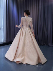 Champagne Beaded Formal Dresses Long Sleeve Wedding Dress 222134