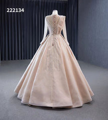 Champagne Beaded Formal Dresses Long Sleeve Wedding Dress 222134
