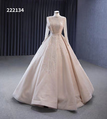 Champagne Beaded Formal Dresses Long Sleeve Wedding Dress 222134