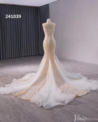 Champagne Beaded Mermaid Wedding Gown Strapless Bridal Dress 241039