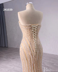 Champagne Beaded Mermaid Wedding Gown Strapless Bridal Dress 241039