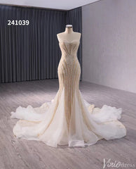 Champagne Beaded Mermaid Wedding Gown Strapless Bridal Dress 241039