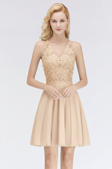 V-Neck Knee Length Floral Lace Birdesmaid Dresses
