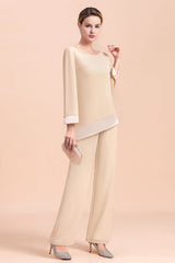 Champagne Chiffon Two Pieces Mother of the Bride Jumpsuits Mother Outfits