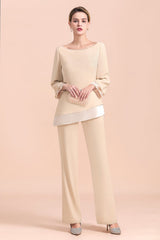 Champagne Chiffon Two Pieces Mother of the Bride Jumpsuits Mother Outfits