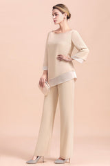 Champagne Chiffon Two Pieces Mother of the Bride Jumpsuits Mother Outfits