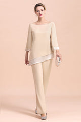 Champagne Chiffon Two Pieces Mother of the Bride Jumpsuits Mother Outfits