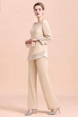 Champagne Chiffon Two Pieces Mother of the Bride Jumpsuits Mother Outfits