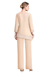 Champagne Chiffon Two Pieces Mother of the Bride Jumpsuits Mother Outfits