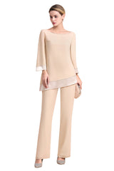 Champagne Chiffon Two Pieces Mother of the Bride Jumpsuits Mother Outfits
