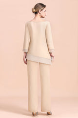 Champagne Chiffon Two Pieces Mother of the Bride Jumpsuits Mother Outfits