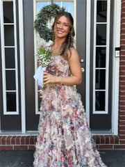 Champagne Floral Ruffled Prom Dresses Strapless Formal Dress - FD5308