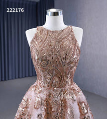 Champagne Gold Sequin Lace Prom Dresses Sleeveless Formal Dress 222176