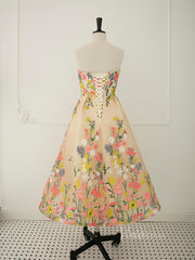 Champagne Lace Applique Prom Dresses Strapless Maxi Dress 90065
