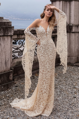 Lace Wedding Dress Mermaid Wedding Dress V Neck Long Sleeve Sexy Bridal Dresses