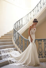 Stunning Spaghetti Straps Wedding Dress | Mermaid Chiffon Lace Bridal Dress
