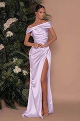 Champagne Off-The-Shoulder Mermaid Prom Dress with Split