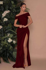 Champagne Off-The-Shoulder Mermaid Prom Dress with Split