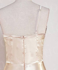 Champagne One Shoulder Satin Midi Bridesmaid Dress