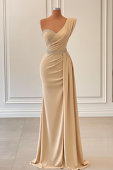 Sage One-Shoulder Split Mermaid Prom Dress With Beadings