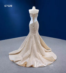 Champagne Pearl Mermaid Wedding Dresses Strapless Pageant Dress 67528