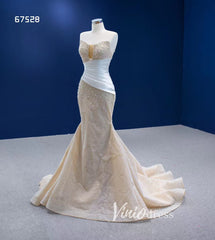 Champagne Pearl Mermaid Wedding Dresses Strapless Pageant Dress 67528
