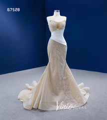 Champagne Pearl Mermaid Wedding Dresses Strapless Pageant Dress 67528