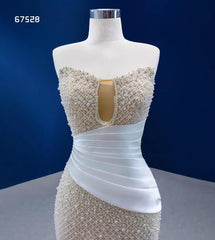 Champagne Pearl Mermaid Wedding Dresses Strapless Pageant Dress 67528