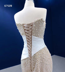 Champagne Pearl Mermaid Wedding Dresses Strapless Pageant Dress 67528