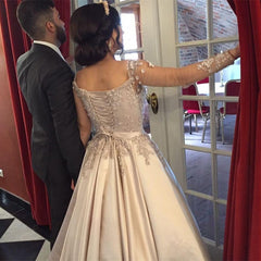 Champagne Satin Long Sleeves Ball Gown