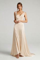 White Simple Wedding Dress A-Line V-Neck Sleeveless Backless Chiffon Bridal Dresses
