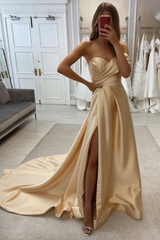 Strapless Sweetheart Satin Wedding Dress with Front Split