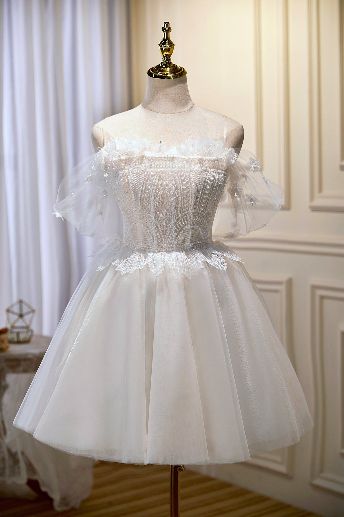 Champagne Sweetheart en dentelle en tulle robe, robe de retour en ligne