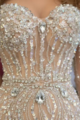 Champagne Sweetheart Mermaid Prom Dress Long Sleeves with Beadings