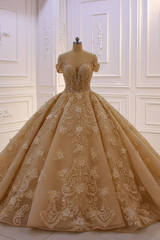 Sweetheart Off-the-Shoulder Backless Lace Wedding Dress Ruffles with Tulle Appliques