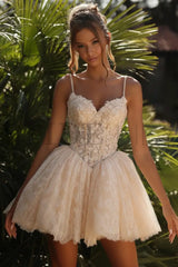 Sweetheart Tulle Lace Short Aline Wedding Dress Spaghetti Straps