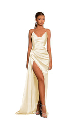P1227 - Chic Strapless V-Neck Pleats Sleeveless Long Formal Evening Prom Dress with Slit