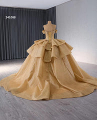 Champange Shimmering Beaded Wedding Gowns Ruffled Off the Shoulder Quince Dress 241088