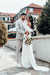 Charmeuse Off-The-Shoulder Wedding Dress with Split