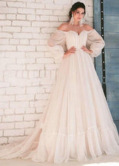 Pink Bohemian Unique  Sweetheart Long-Sleeve Wedding Dresses
