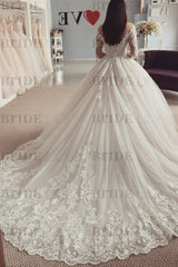 Charming Long Sleeves Lace Tulle Ball Gown Wedding Dress