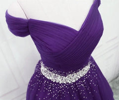 Charming Off Shoulder Dark Purple Tulle Long Prom Gown with Sequins Regency Formal Graduation Evening Dress