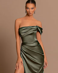 Charming Sage Green Sleeveless Long Evening Dress with Slit