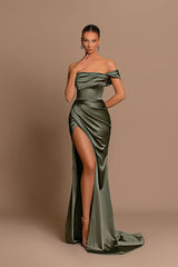 Charming Sage Green Sleeveless Long Evening Dress with Slit