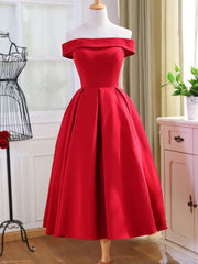 Charmant satin rouge de l'épaule robe de retour, robe de fête